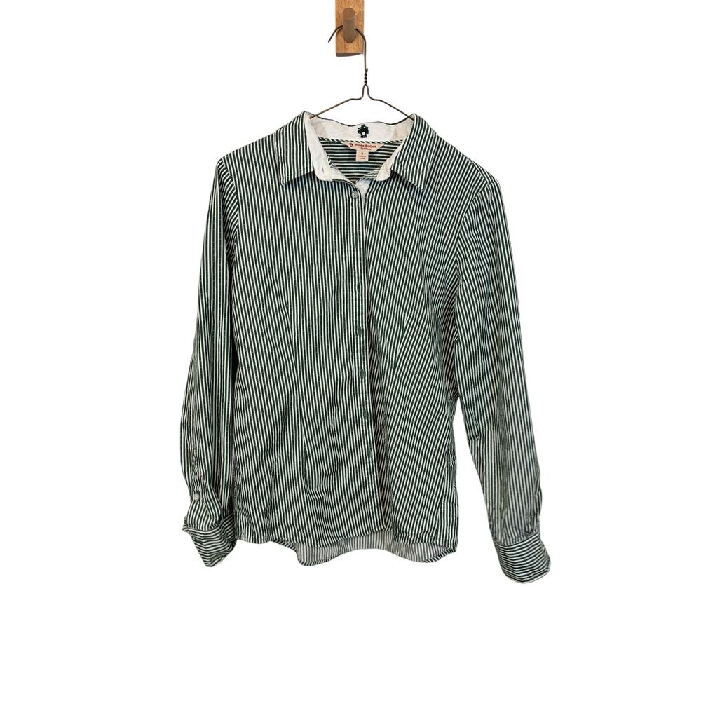 Brooks Brothers Red Fleece Button Down Shirt Women's 6 Green White Stripe Oxford - Picture 2 of 5